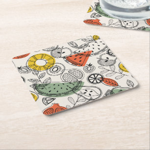Retro Vintage Style Fruit Pattern Square Paper Coaster
