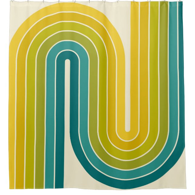 Retro Vintage Style Geometric Design Shower Curtain (Front)