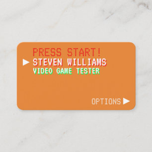 Retro vintage style video game illustrated orange business card