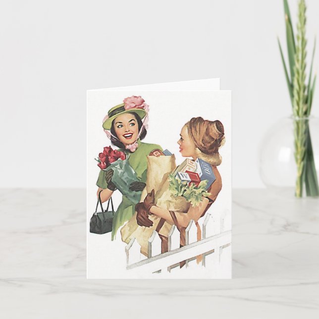 Retro Vintage suburban neighbours friends Meet Car Card (Front)