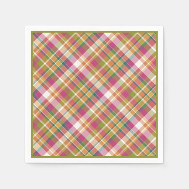 Retro Vintage Summer Plaid Tartan Squares Pattern Napkin (Front)