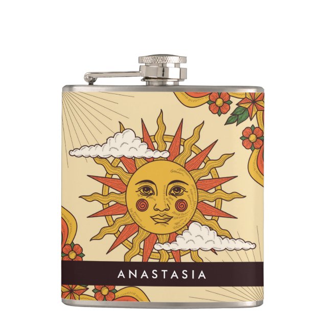 Retro Vintage Sun Personalised Hip Flask (Front)