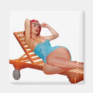 Retro Vintage Sunbathing Redhead Pinup Girl Magnet