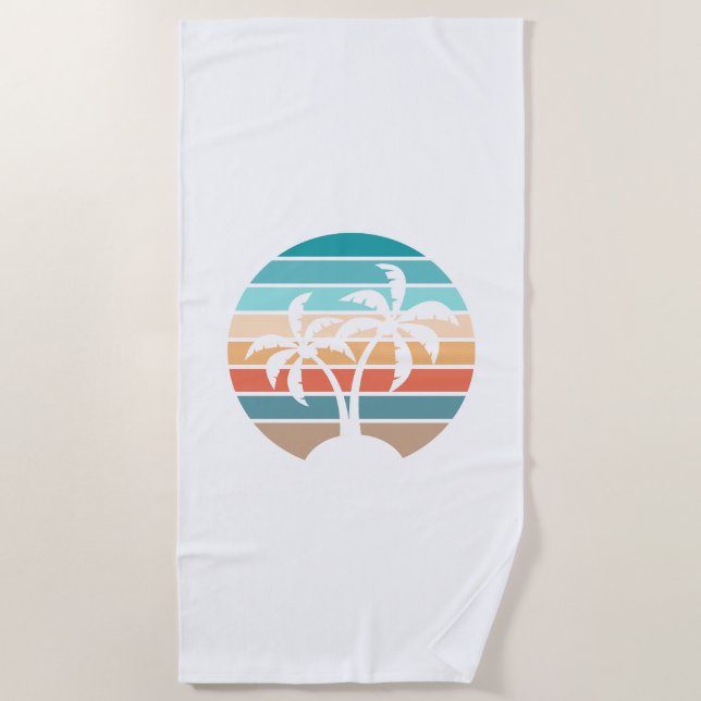 Retro Vintage Sunset and Palm Trees Beach Towel (Front)