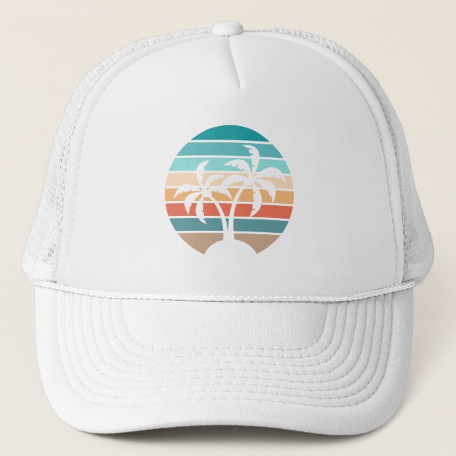 Retro Vintage Sunset and Palm Trees Trucker Hat (Front)