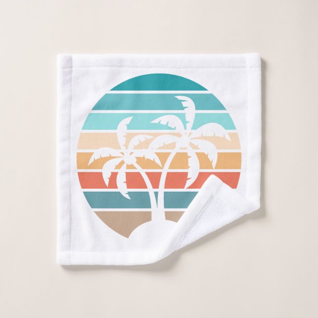 Retro Vintage Sunset and Palm Trees Wash Cloth (Wash Cloth)