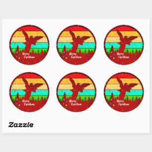 Retro Vintage Sunset Angel Merry Christmas   Classic Round Sticker
