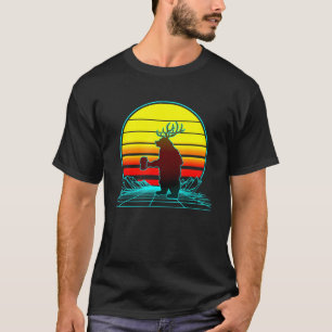Retro Vintage Sunset Beer Bear Deer T-Shirt