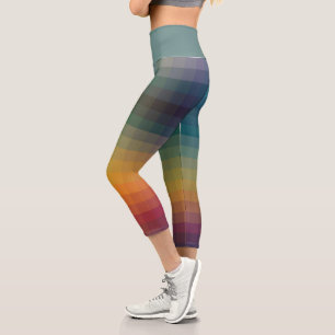 Retro Vintage Sunset Chequered Pattern Capri Leggings