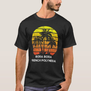 Retro Vintage sunset coco palm tree Bora Bora Fren T-Shirt