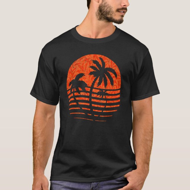 Retro Vintage Sunset Coco Palm Tree T-Shirt (Front)