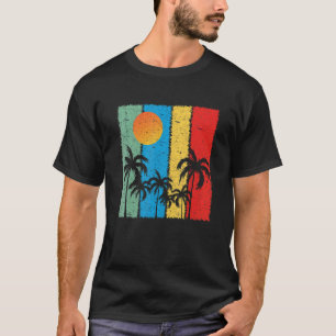 Retro Vintage Sunset Coco Palm Tree Tropical Beach T-Shirt
