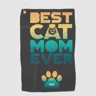 Retro Vintage Sunset Mothers Day Best Cat Mum Ever Golf Towel