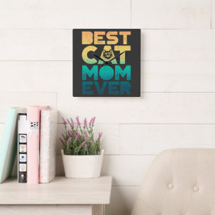 Retro Vintage Sunset Mothers Day Best Cat Mum Ever Square Wall Clock