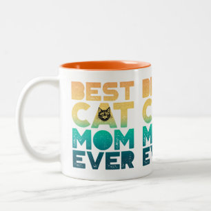 Retro Vintage Sunset Mothers Day Best Cat Mum Ever Two-Tone Coffee Mug
