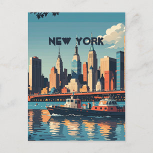 Retro Vintage Sunset over Manhattan Postcard
