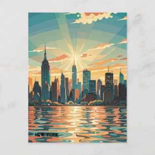 Retro Vintage Sunset over Manhattan Postcard