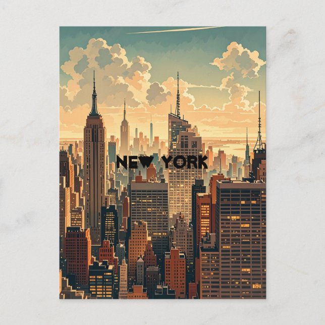 Retro Vintage Sunset over Manhattan Postcard (Front)