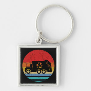 Retro Vintage Sunset Recycling Trash Kids Garbage Key Ring