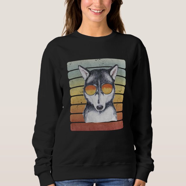 Retro Vintage Sunset Siberian Husky Mum Dad Sweatshirt (Front)
