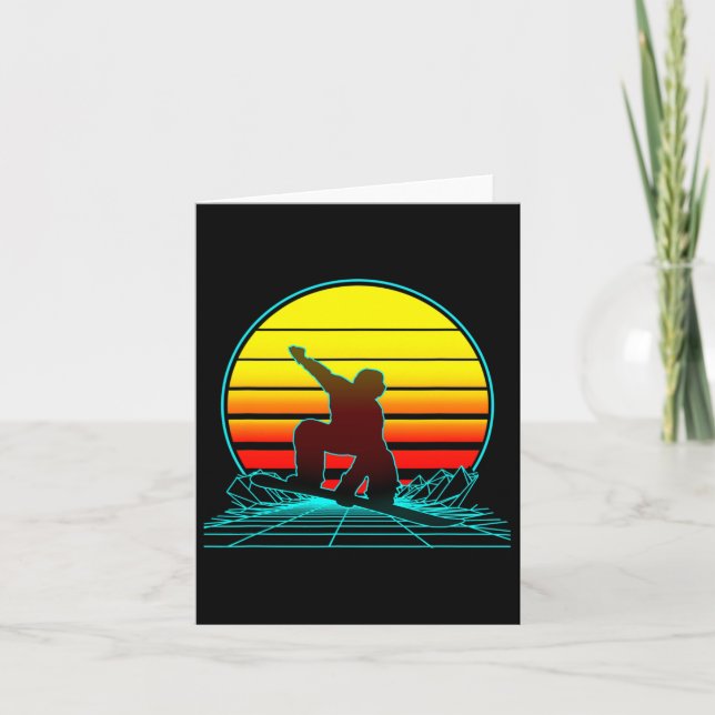 Retro Vintage Sunset Snowboarding  Card (Front)