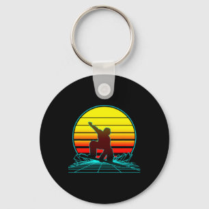 Retro Vintage Sunset Snowboarding Key Ring
