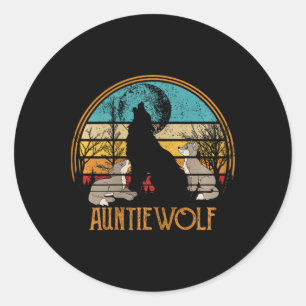 Retro Vintage Sunset Wolf Aunty Mothers Day Auntie Classic Round Sticker