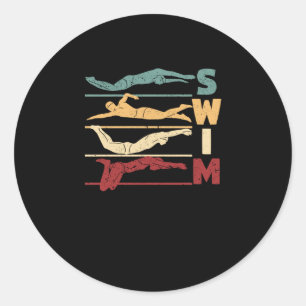 Retro vintage swimming funny swimmer classic round sticker