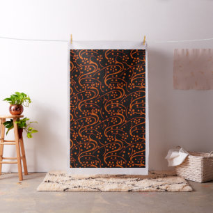 Retro Vintage Swirl Floral Orange Black Fabric