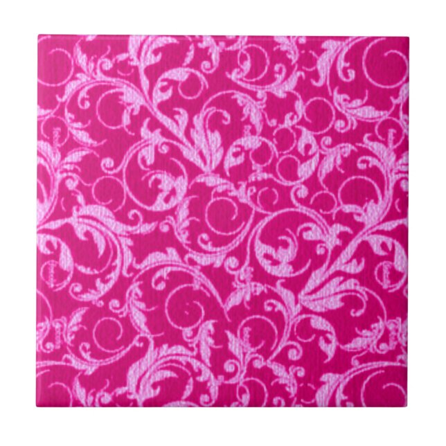Retro Vintage Swirls Hot Pink Tile (Front)
