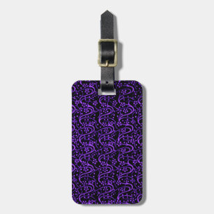 Retro Vintage Swirls Purple Black Luggage Tag