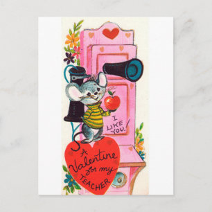 Retro Vintage Teacher Valentine Holiday postcard