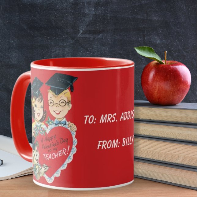 Retro Vintage Teacher's Valentine's Day Custom  Mug (Creator Uploaded)