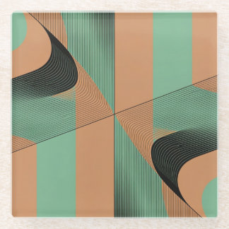 retro vintage terracotta green geometric shapes glass coaster