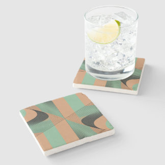 retro vintage terracotta green geometric shapes stone coaster