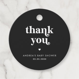 Retro Vintage Thank You Simple Heart Baby Shower Favour Tags