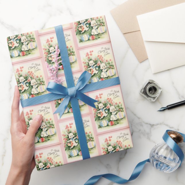 retro vintage tiled Easter bunny Holiday Wrapping Paper (Gifting)