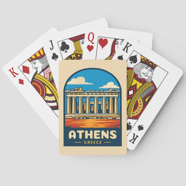 Retro Vintage Travel Athens Greece Parthenon Playing Cards (Back)