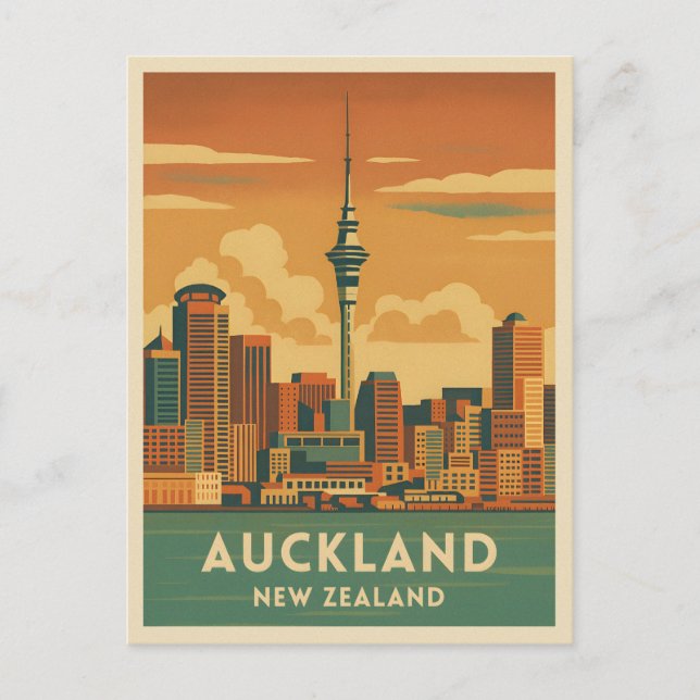Retro Vintage Travel Auckland New Zealand City Postcard (Front)