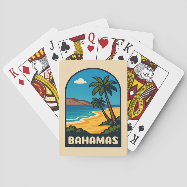 Retro Vintage Travel Bahamas Beach Landscape Playing Cards (Back)