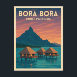 Retro Vintage Travel Bora Bora French Polynesia Postcard<br><div class="desc">Immerse yourself in tropical luxury with this vintage travel-inspired postcard featuring the island of Bora Bora. With its iconic overwater bungalows, turquoise lagoons, and majestic Mount Otemanu, this piece captures the timeless allure of French Polynesia’s crown jewel. Perfect for island lovers, honeymooners at heart, and fans of classic travel style....</div>
