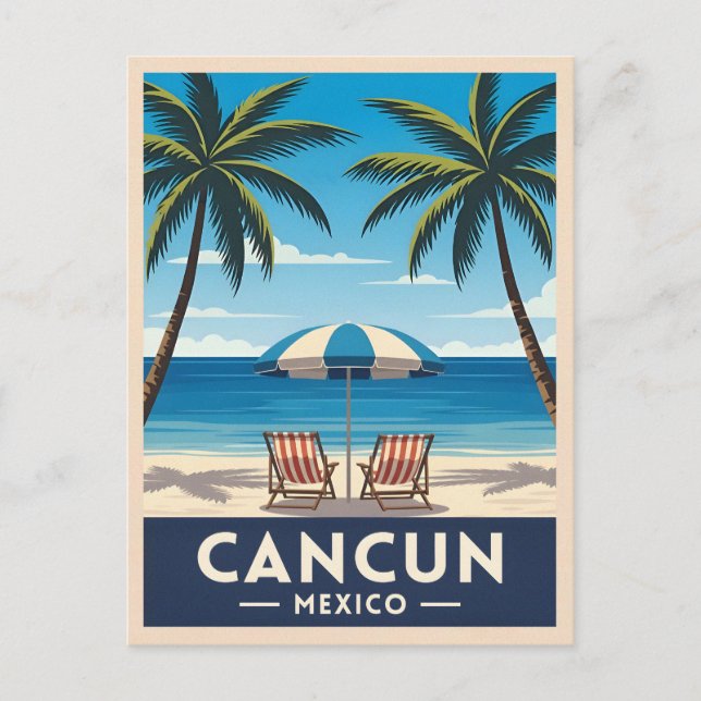 Retro Vintage Travel Cancun Mexico Beach Landscape Postcard (Front)