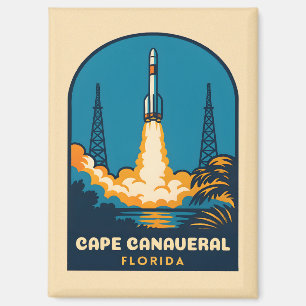 Retro Vintage Travel Cape Canaveral Florida Rocket Magnet