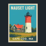 Retro Vintage Travel Cape Cod Nauset Lighthouse Postcard<br><div class="desc">Experience the coastal charm of New England with this retro travel-inspired postcard featuring Cape Cod's iconic Nauset Lighthouse. Infused with nostalgic vibes and vintage charm,  this piece is perfect for lighthouse lovers,  Cape Cod enthusiasts,  and fans of timeless coastal style.</div>