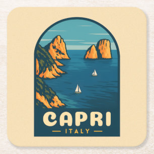 Retro Vintage Travel Capri Italy Scenic Coastline Square Paper Coaster
