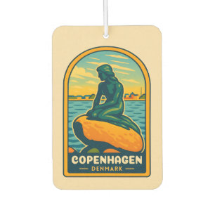 Retro Vintage Travel Copenhagen Denmark Mermaid Car Air Freshener
