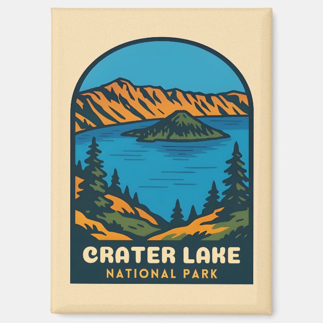 Retro Vintage Travel Crater Lake National Park Magnet (Front)