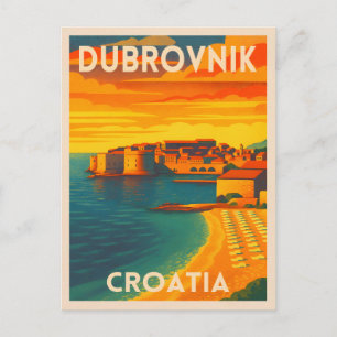 Retro Vintage Travel Dubrovnik Croatia Old Town Postcard
