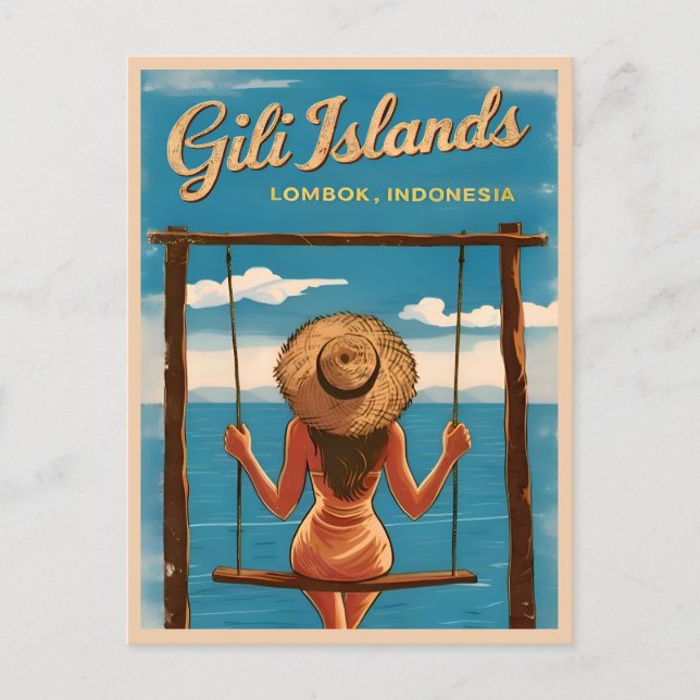 Retro Vintage Travel Gili Islands Lombok Indonesia Postcard (Front)
