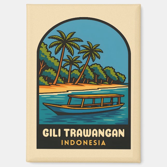 Retro Vintage Travel Gili Trawangan Indonesia Magnet (Front)